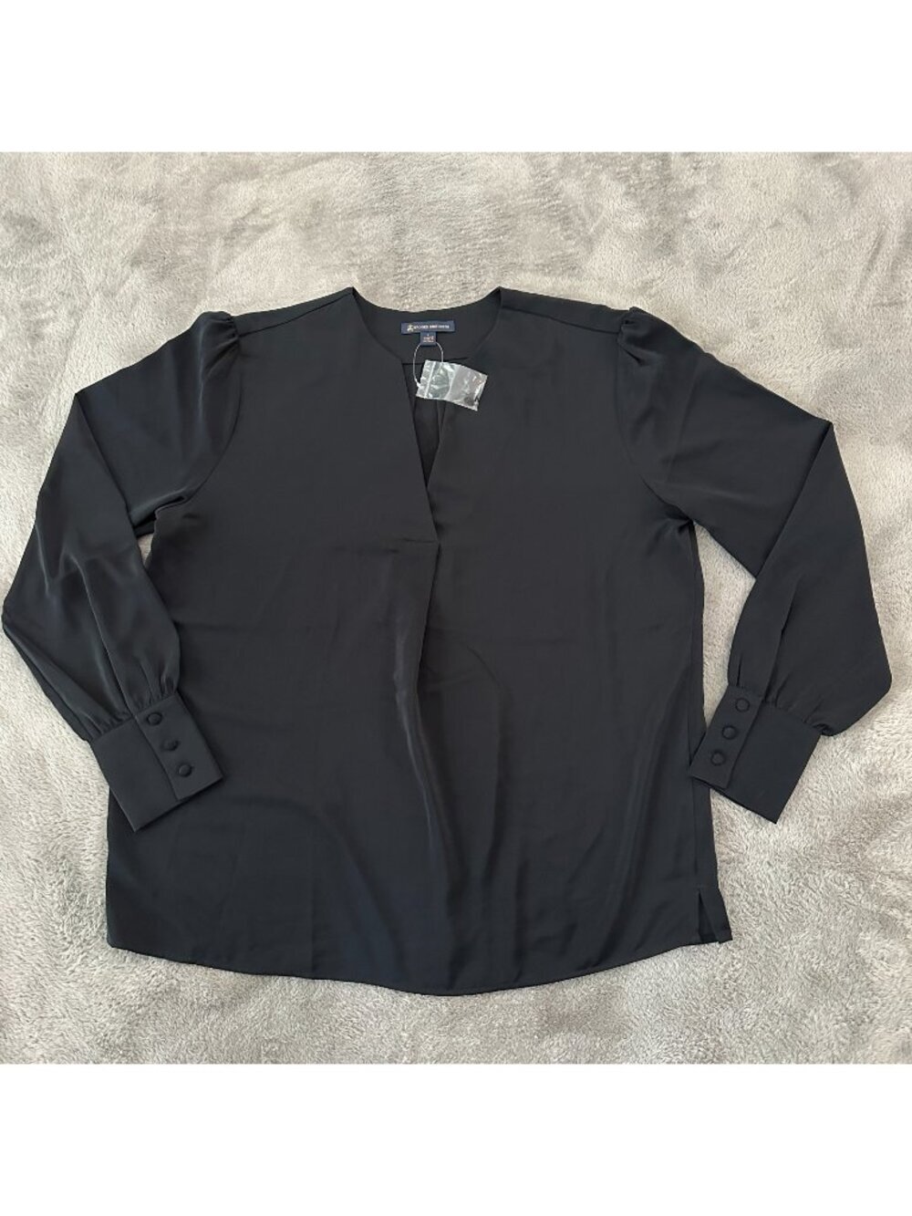 Brooks Brothers Black Long Sleeve Blouse Shirt Women's LARGE Capsule Minimalist